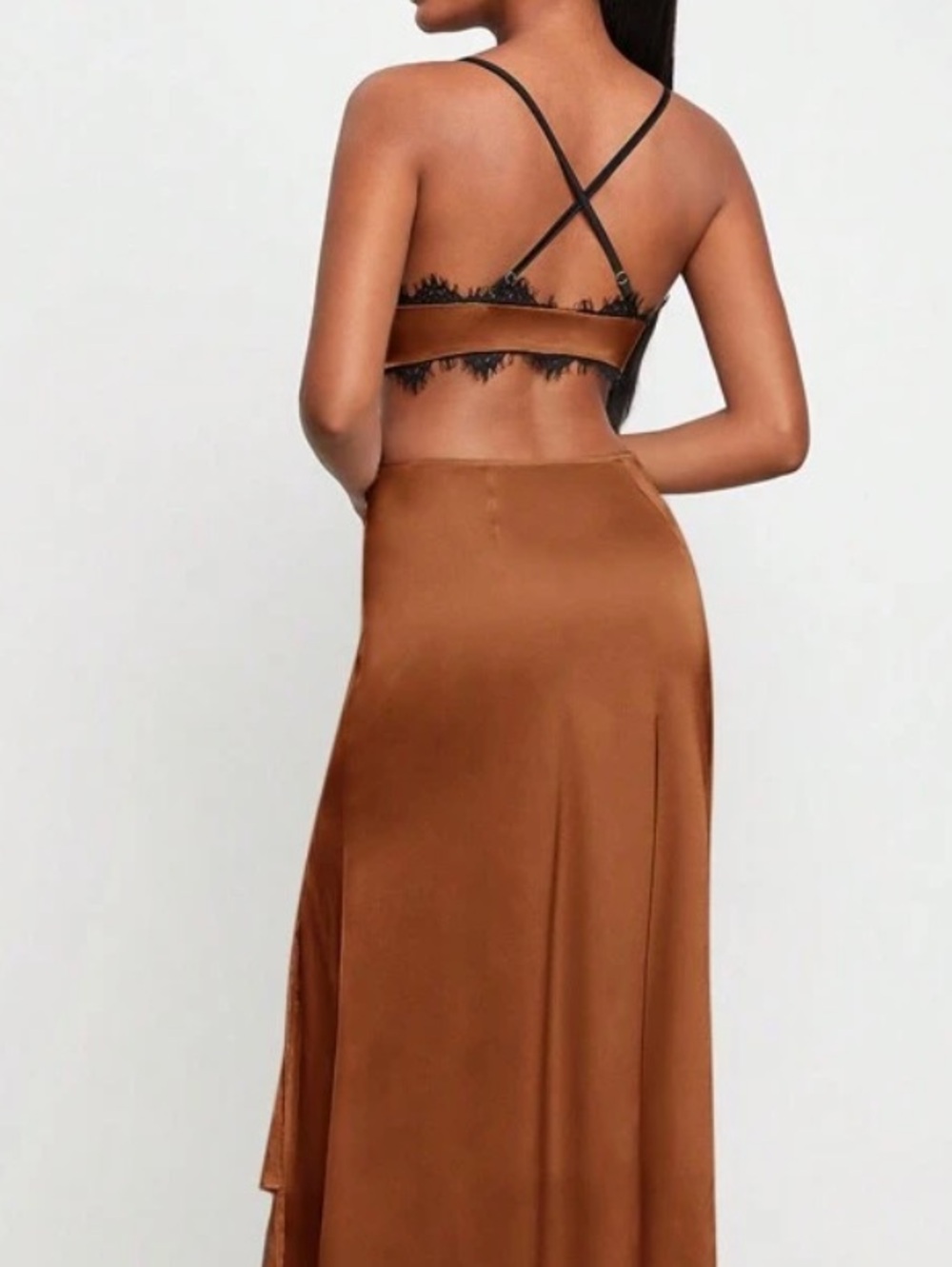 Satin Lace-Trim Slip Dress in Copper - Picture 5 of 6